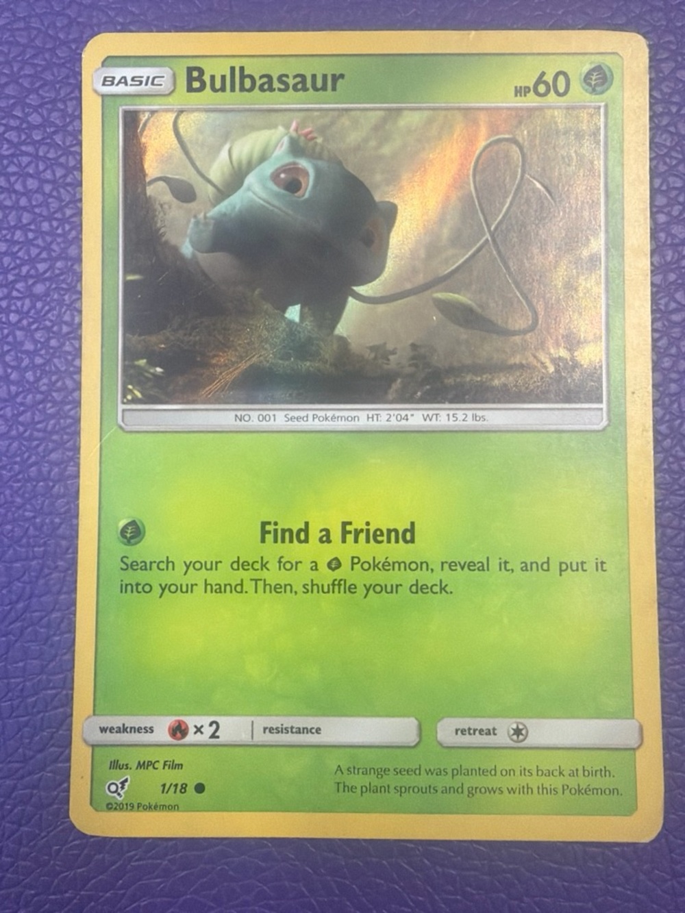 Pokemon Bulbasaur Card - Green and Yellow